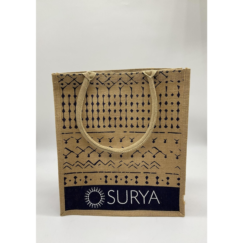 Surya Jute Tote Bag Tan‎ Navy Reusable Shopping Grocery Handbag Rope Handles